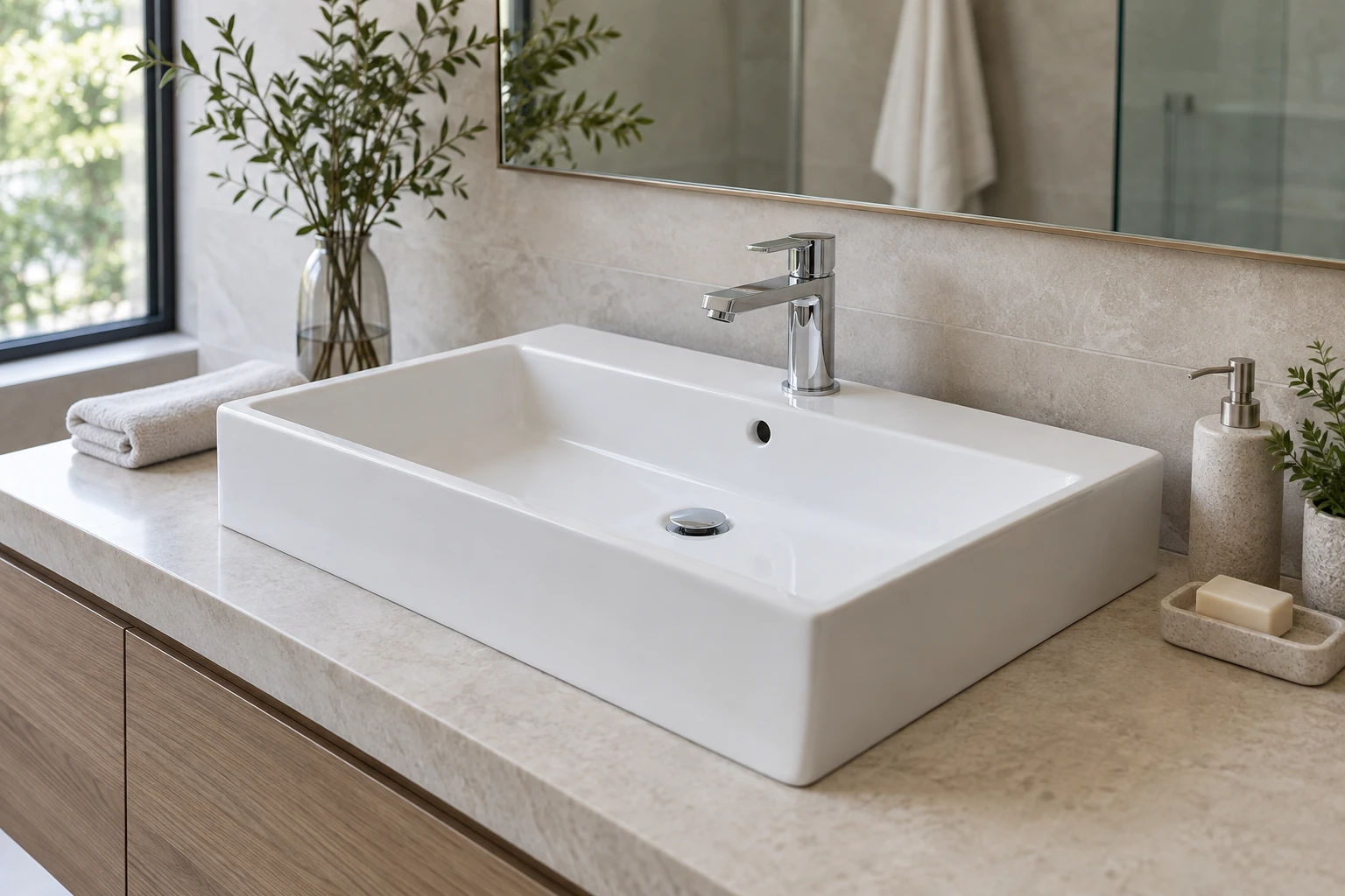 Rectangular ceramic bathroom sink