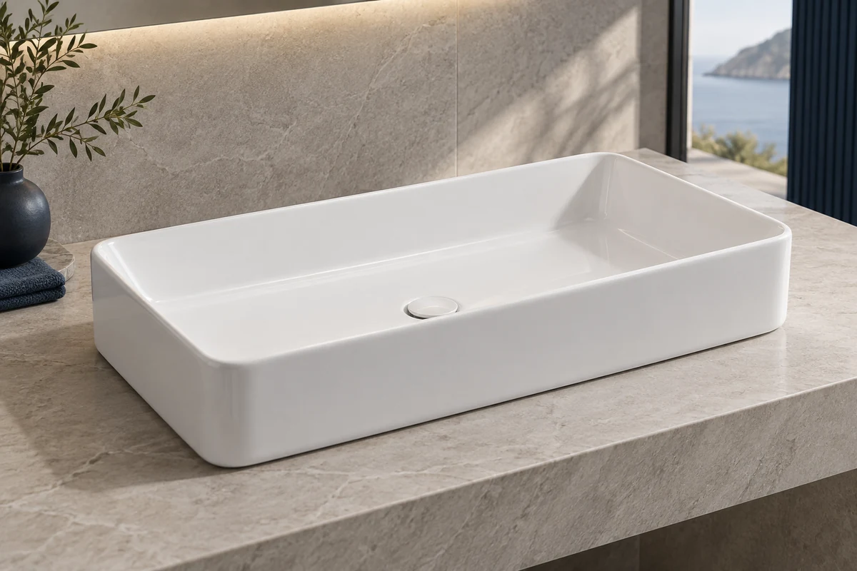 Ceramic sink with faucet deck